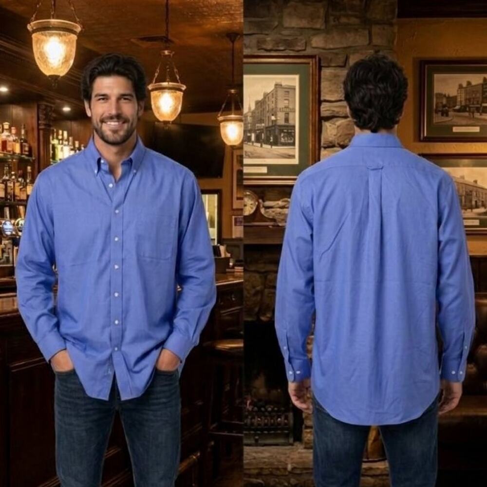 Izod Wrinkle Free Island Blue Long Sleeve Shirt Men's Size XL 16 32/33 48" Chest